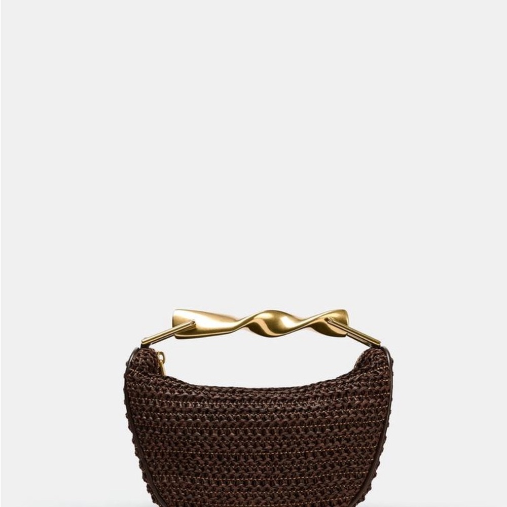 NWT Zara Woven Handbag with Gold Twist Handle